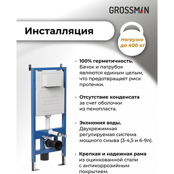 Инсталляция с подвесным унитазом комплект: Grossman Style 900.K31.01.000 с подвесным безободковым унитазом GR-4477BMSQ сиденье микролифт, крепление, кнопка смыва 700.K31.05.10M.10M хром глянцевый фото 10