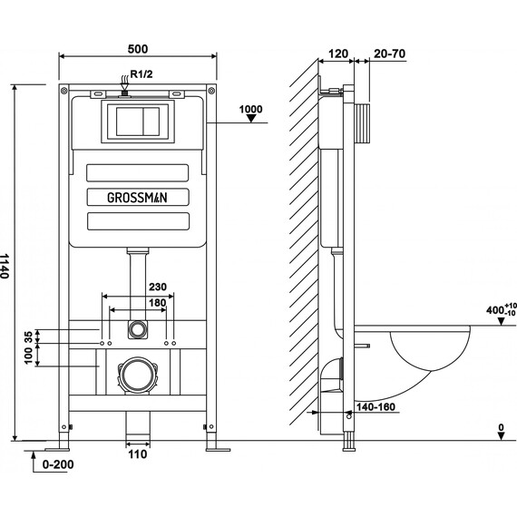 Инсталляция с подвесным унитазом комплект: Grossman Cosmo 900.K31.01.000 с подвесным безободковым унитазом GR-4447S сиденье микролифт, крепление, кнопка смыва 700.K31.02.310.310 золото матовое фото 6