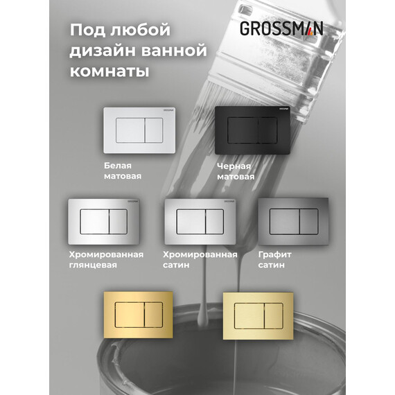 Инсталляция с подвесным унитазом комплект: Grossman Classic 900.K31.01.000 с подвесным безободковым унитазом GR-4455BMSQ сиденье микролифт, крепление, кнопка смыва 700.K31.04.12M.12M хром сатиновый фото 17