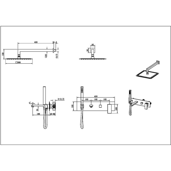 Душевая система для ванны Boheme Qubic 474-GM, графит - 2 Душевая система для ванны Boheme Qubic 474-GM, графит фото 2
