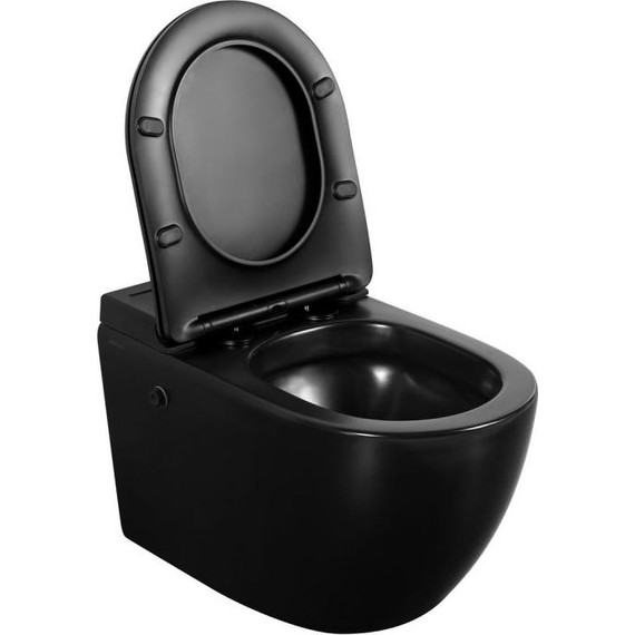 Унитаз подвесной безободковый с импульсным смывом Abber Bequem AC1108PMB с крышкой микролифт, чёрный фото 3