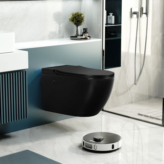 Унитаз подвесной безободковый с импульсным смывом Abber Bequem AC1108PMB с крышкой микролифт, чёрный фото 7