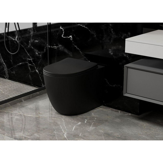 Унитаз приставной безободковый Abber Bequem AC1111TMB с крышкой микролифт, чёрный (выпуск горизонтальный), Цвет производителя: чёрный фото 6