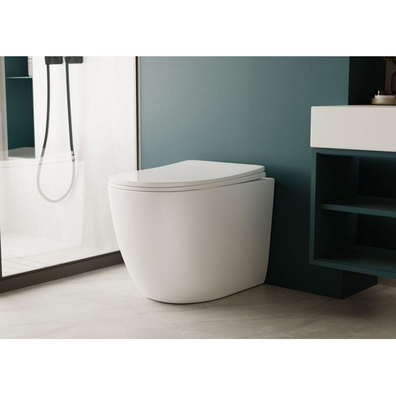 Унитаз приставной безободковый Abber Bequem AC1111TMW с крышкой микролифт, белый матовый (выпуск горизонтальный), Цвет производителя: белый матовый фото 6