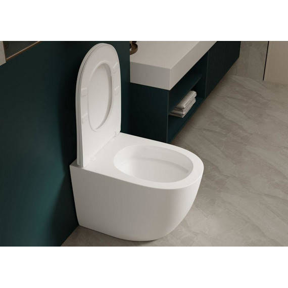 Унитаз приставной безободковый Abber Bequem AC1111TMW с крышкой микролифт, белый матовый (выпуск горизонтальный), Цвет производителя: белый матовый фото 7