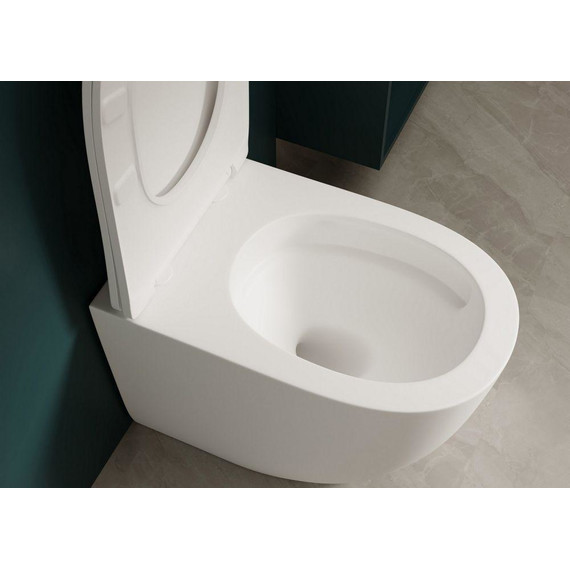 Унитаз приставной безободковый Abber Bequem AC1111TMW с крышкой микролифт, белый матовый (выпуск горизонтальный), Цвет производителя: белый матовый фото 8