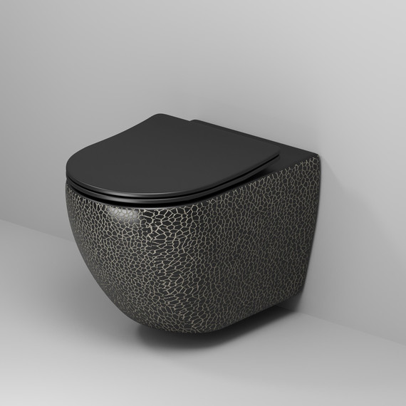 Унитаз подвесной безободковый Grossman Color GR-4411BBLS с крышкой микролифт, чёрный с текстурой крокодила, Цвет производителя: чёрный фото 2