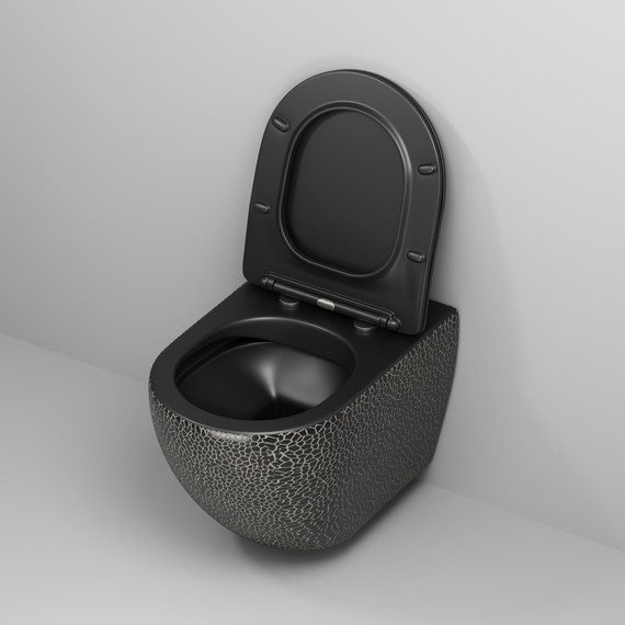 Унитаз подвесной безободковый Grossman Color GR-4411BBLS с крышкой микролифт, чёрный с текстурой крокодила, Цвет производителя: чёрный фото 4