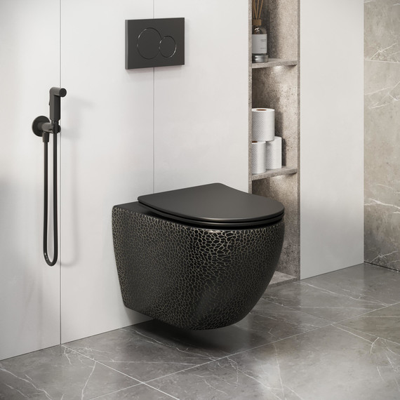Унитаз подвесной безободковый Grossman Color GR-4411BBLS с крышкой микролифт, чёрный с текстурой крокодила, Цвет производителя: чёрный фото 5