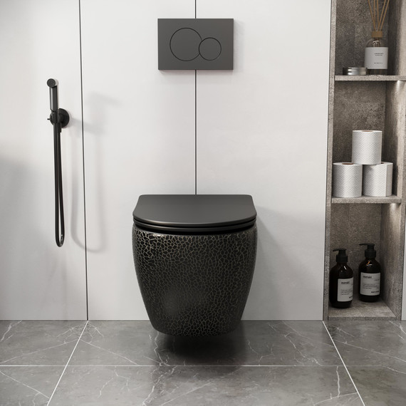 Унитаз подвесной безободковый Grossman Color GR-4411BBLS с крышкой микролифт, чёрный с текстурой крокодила, Цвет производителя: чёрный фото 6