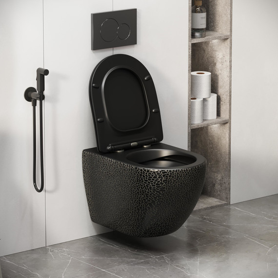 Унитаз подвесной безободковый Grossman Color GR-4411BBLS с крышкой микролифт, чёрный с текстурой крокодила, Цвет производителя: чёрный фото 7
