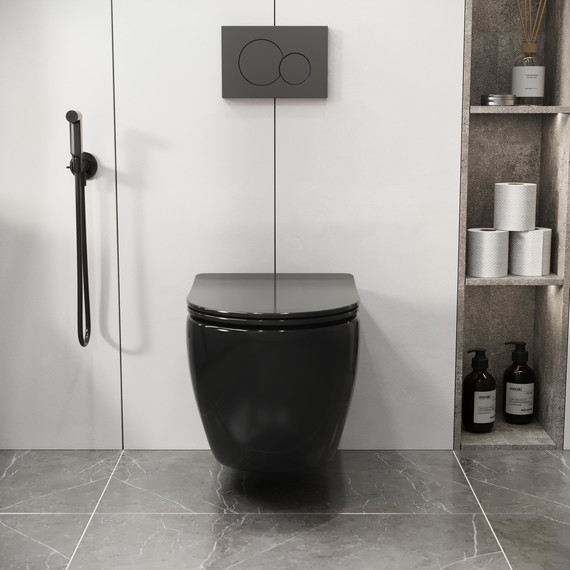 Унитаз подвесной безободковый Grossman Color GR-4411blackS с крышкой микролифт, чёрный глянцевый, Цвет производителя: чёрный глянцевый фото 6