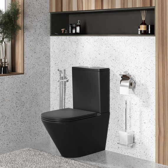 Унитаз-компакт безободковый Grossman GR-4449BMSQ с крышкой микролифт, чёрный матовый (Система смыва торнадо), Цвет производителя: чёрный матовый фото 9