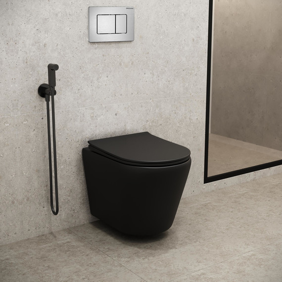 Унитаз подвесной безободковый Grossman Fly GR-4478BMS с крышкой микролифт, чёрный матовый, Цвет производителя: чёрный матовый фото 5