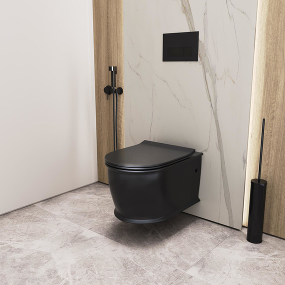 Унитаз подвесной безободковый Grossman Retro GR-4482BMS с крышкой микролифт, чёрный матовый, Цвет производителя: чёрный матовый фото 5