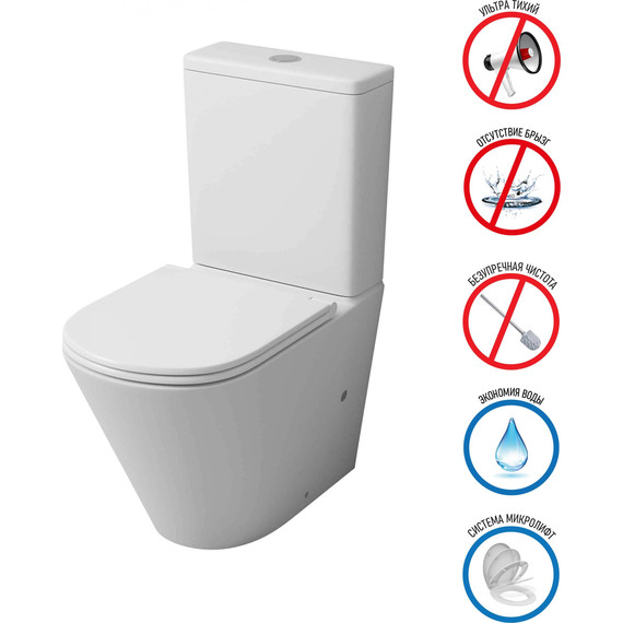 Унитаз-компакт безободковый Grossman GR-4450MSQ с крышкой микролифт, белый матовый (Система смыва торнадо), Цвет производителя: белый матовый фото 10