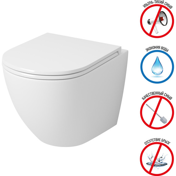 Унитаз подвесной безободковый Grossman GR-4455SQ с крышкой микролифт, белый глянцевый (Система смыва торнадо) фото 3