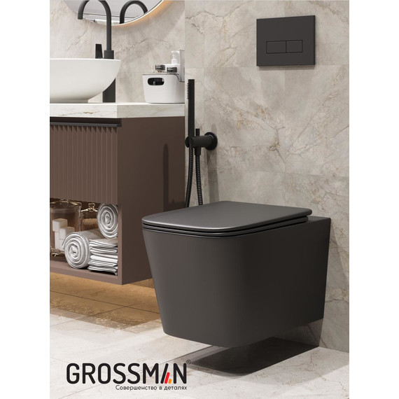 Унитаз подвесной безободковый Grossman GR-4404BMSQ с крышкой микролифт, чёрный матовый (Система смыва торнадо), Цвет производителя: чёрный матовый фото 11