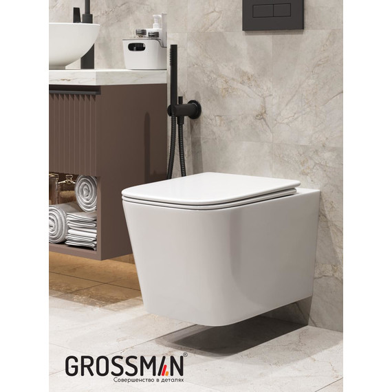 Унитаз подвесной безободковый Grossman GR-4404SQ с крышкой микролифт, белый глянцевый (Система смыва торнадо), Цвет производителя: белый глянцевый фото 11