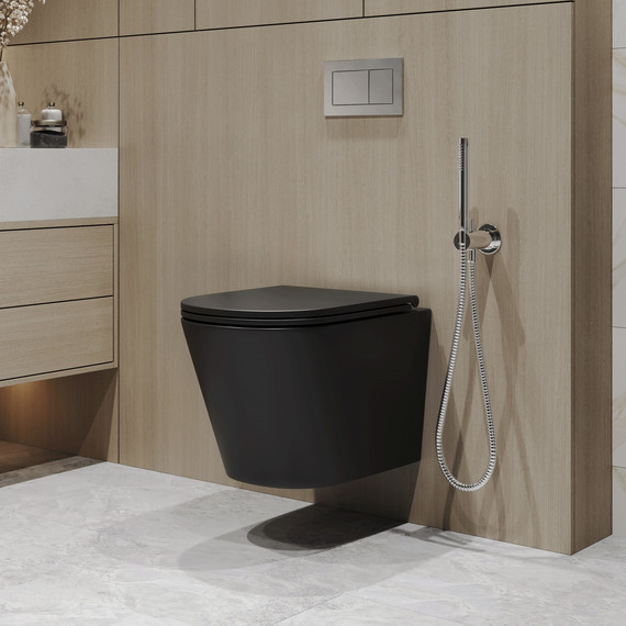 Унитаз подвесной безободковый Grossman GR-4478BMSQ с крышкой микролифт, чёрный матовый (Система смыва торнадо), Цвет производителя: чёрный матовый фото 14