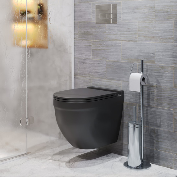 Унитаз подвесной безободковый Grossman GR-4483BMSQ с крышкой микролифт, чёрный матовый (Система смыва торнадо), Цвет производителя: чёрный матовый фото 10