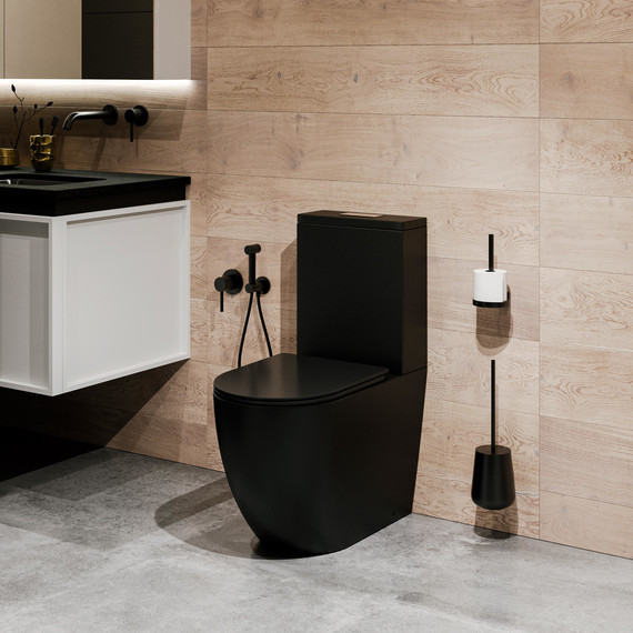 Унитаз-компакт безободковый Grossman GR-4494BMSQ с крышкой микролифт, чёрный матовый (Система смыва торнадо), Цвет производителя: чёрный матовый фото 9