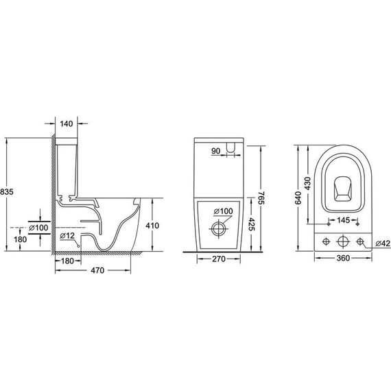 Унитаз-компакт безободковый Grossman GR-4494BMSQ с крышкой микролифт, чёрный матовый (Система смыва торнадо), Цвет производителя: чёрный матовый фото 10