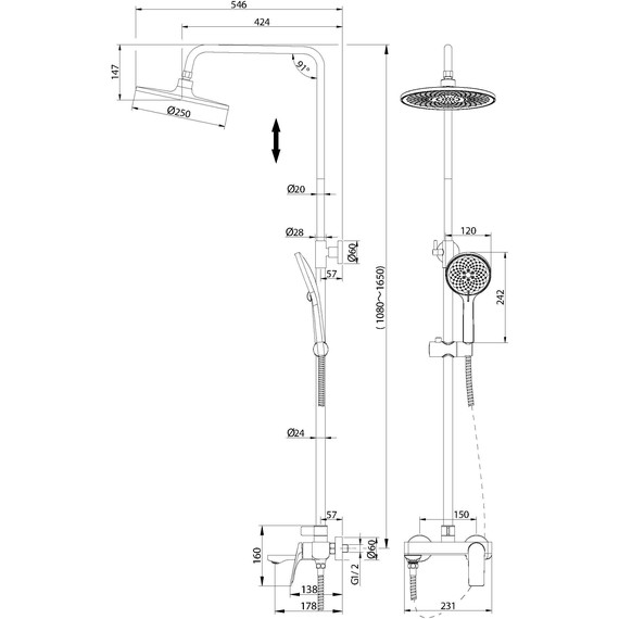 Душевая стойка Grossman Galaxy 500.K35.01.100, Цвет производителя: хром фото 9