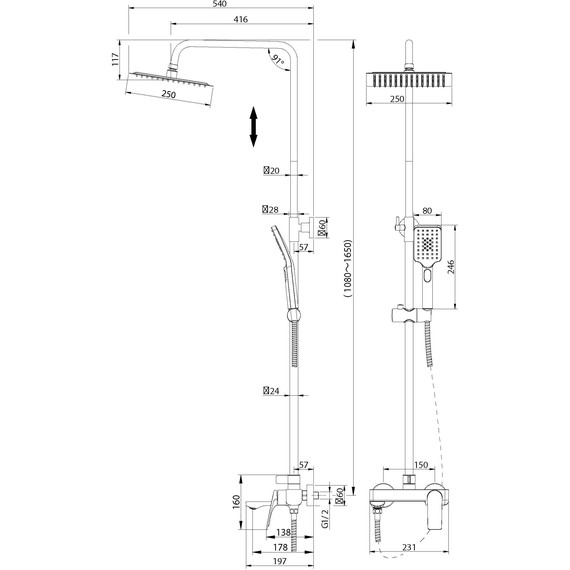 Душевая стойка Grossman Cosmo 500.K35.02.320, золото, Цвет производителя: золото - 9 Душевая стойка Grossman Cosmo 500.K35.02.320, золото, Цвет производителя: золото фото 9