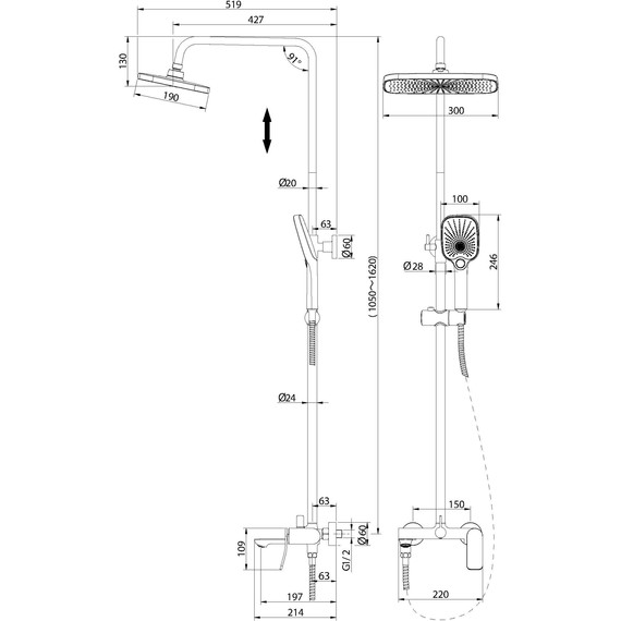 Душевая стойка Grossman Advans 500.K35.09.420, графит, Цвет производителя: графит - 9 Душевая стойка Grossman Advans 500.K35.09.420, графит, Цвет производителя: графит фото 9