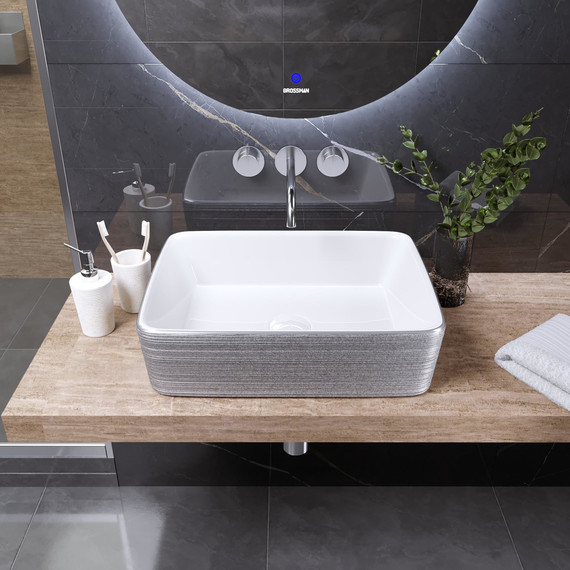 Раковина-чаша Grossman Color 48 см GR-3016SW, серебро/белый фото 3