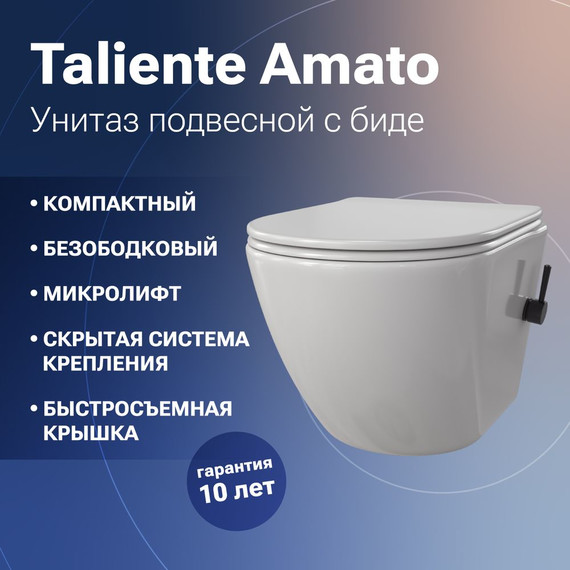 Унитаз-биде подвесной Taliente Amato AM25010 SMnero с крышкой микролифт фото 