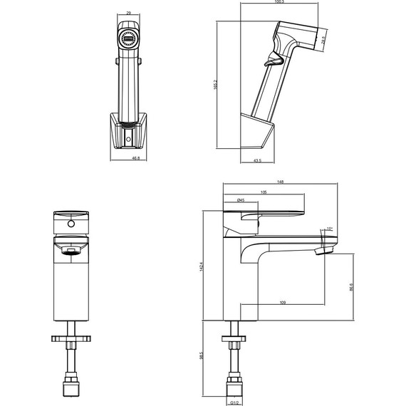 Смеситель для раковины с лейкой для биде Aquatek Ника AQ1812BGM, оружейная сталь - 10 Смеситель для раковины с лейкой для биде Aquatek Ника AQ1812BGM, оружейная сталь фото 10