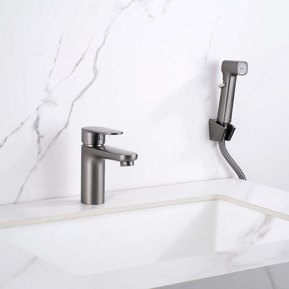 Смеситель для раковины с лейкой для биде Aquatek Ника AQ1812BGM, оружейная сталь - 7 Смеситель для раковины с лейкой для биде Aquatek Ника AQ1812BGM, оружейная сталь фото 7