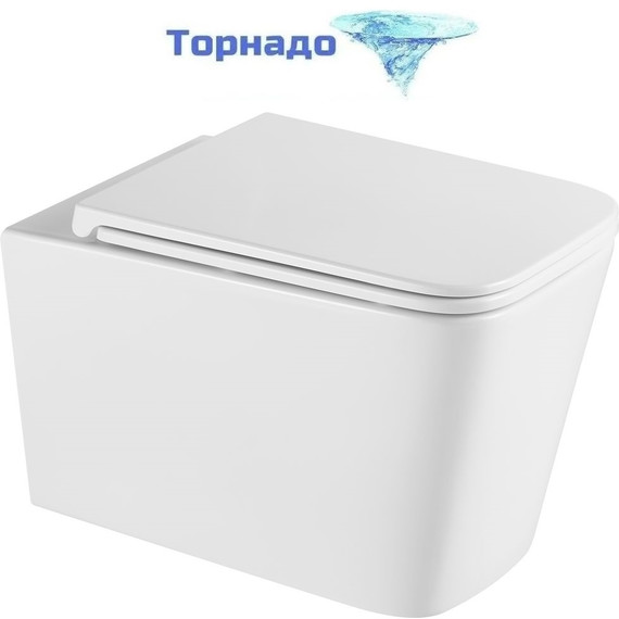 Унитаз подвесной безободковый Grossman GR-4441SQ с крышкой микролифт (Система смыва торнадо), Цвет производителя: белый фото 