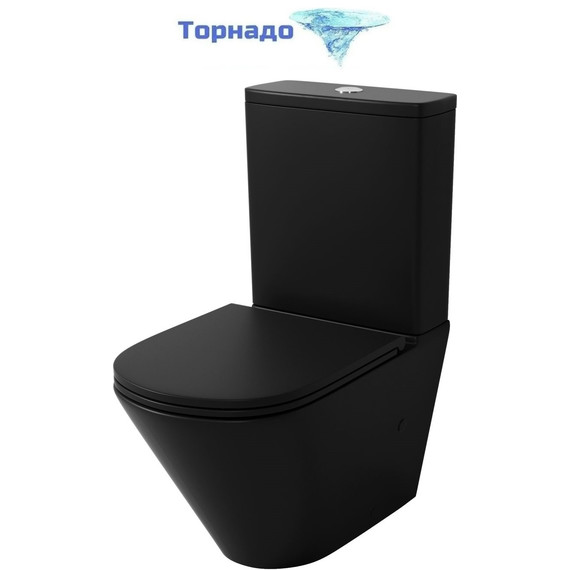Унитаз-компакт безободковый Grossman GR-4450BMSQ с крышкой микролифт, чёрный матовый (Система смыва торнадо), Цвет производителя: чёрный матовый фото 