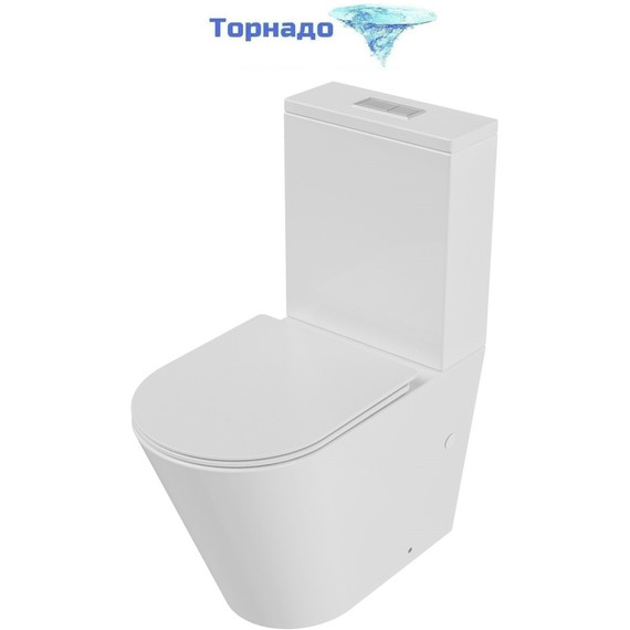 Унитаз-компакт безободковый Grossman GR-4458SQ с крышкой микролифт (Система смыва торнадо), Цвет производителя: белый фото 