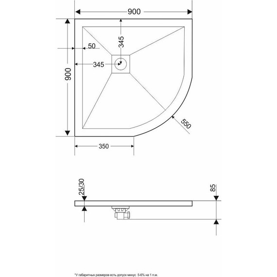 Поддон каменный Grossman Strong 90x90 см GR-S29090, графит матовый фото 7