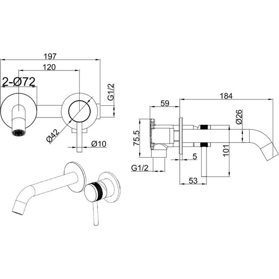 Смеситель для раковины настенный Allen Brau Priority 5.31030-BN (со скрытой частью) никель фото 11