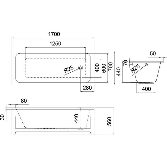 Ванна акриловая Azario Claris 170x70 см AZ-1004 (Новинка 2025) фото 2