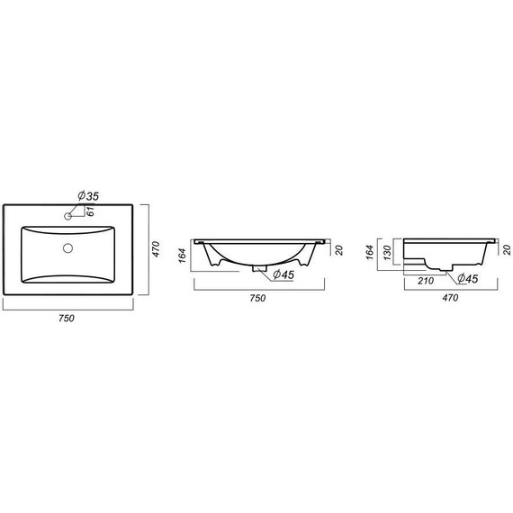 Раковина врезная Sanita Luxe Quadro 75 см WB.FN/Quadro/75-C/WHT.G/S1 фото 6