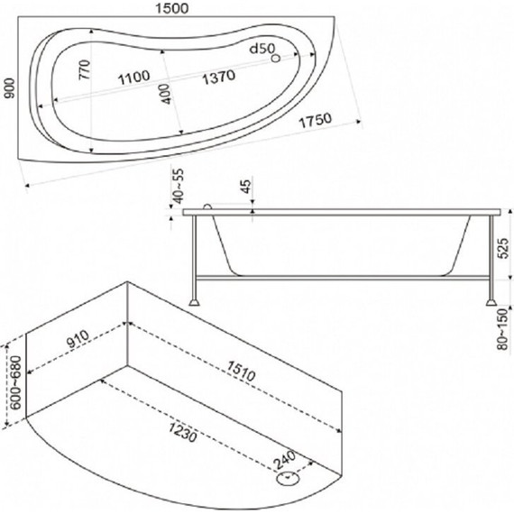 Ванна акриловая Bas Алегра 150x90 см R (на усиленном каркасе) - 6 Ванна акриловая Bas Алегра 150x90 см R (на усиленном каркасе) фото 6