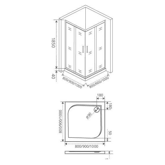 Душевое ограждение Bas Latte CR-100-C-WE 100х100 см, алюминий/прозрачное - 4 Душевое ограждение Bas Latte CR-100-C-WE 100х100 см, алюминий/прозрачное фото 4