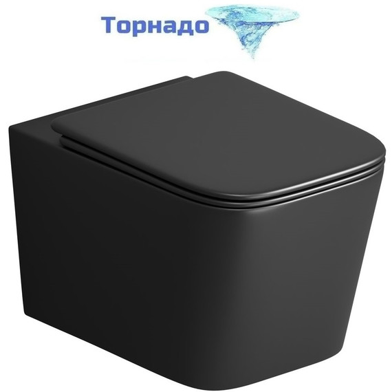 Унитаз подвесной безободковый Grossman GR-4404BMSQ с крышкой микролифт, чёрный матовый (Система смыва торнадо), Цвет производителя: чёрный матовый фото 