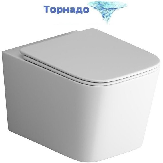 Унитаз подвесной безободковый Grossman GR-4404MSQ с крышкой микролифт, белый матовый (Система смыва торнадо), Цвет производителя: белый матовый фото 