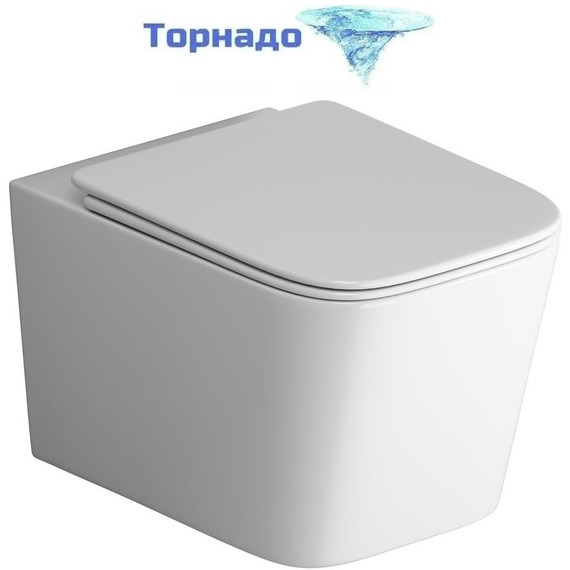 Унитаз подвесной безободковый Grossman GR-4404SQ с крышкой микролифт, белый глянцевый (Система смыва торнадо), Цвет производителя: белый глянцевый фото 