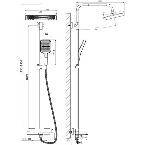 Душевая стойка Belz B24658-7, чёрный матовый фото 61