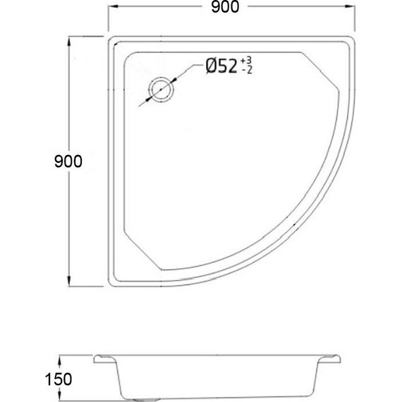 Поддон стальной Loranto, полукруглый 90х90х15 толщина стали 0,9 мм, отверстие для слива 5 см, белый (LG900C) фото 2