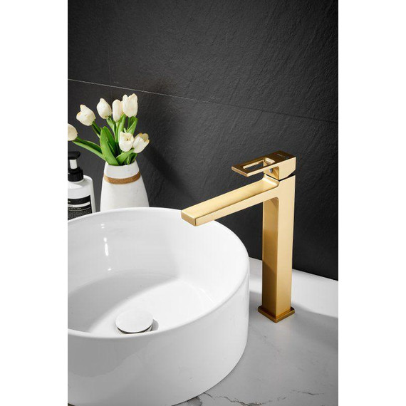 Смеситель для раковины высокий Belz B11658-5, золото фото 9