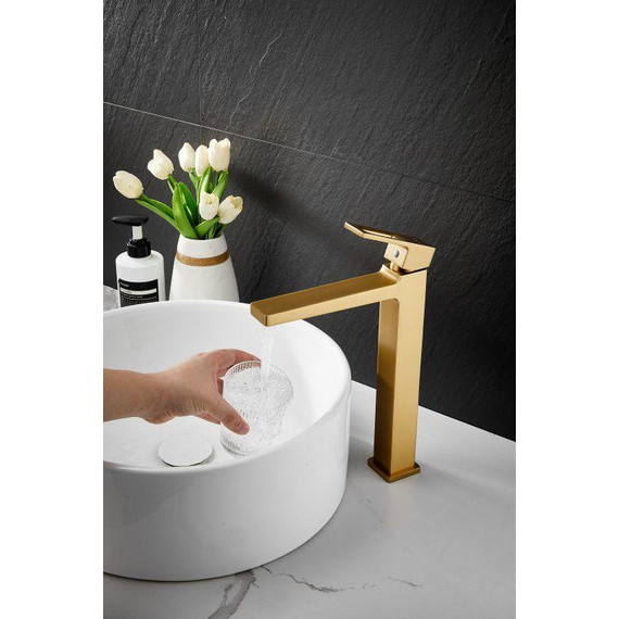 Смеситель для раковины высокий Belz B11658-5, золото фото 23